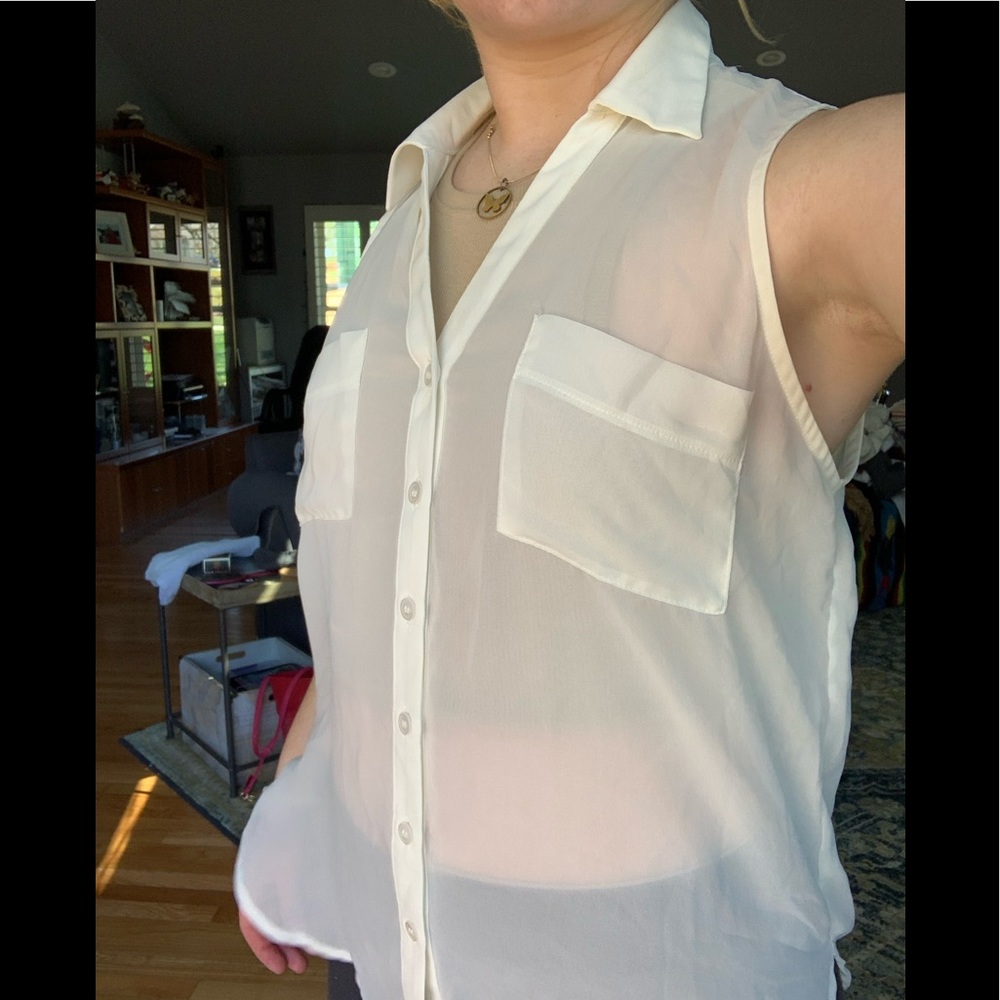 White collared button down tank